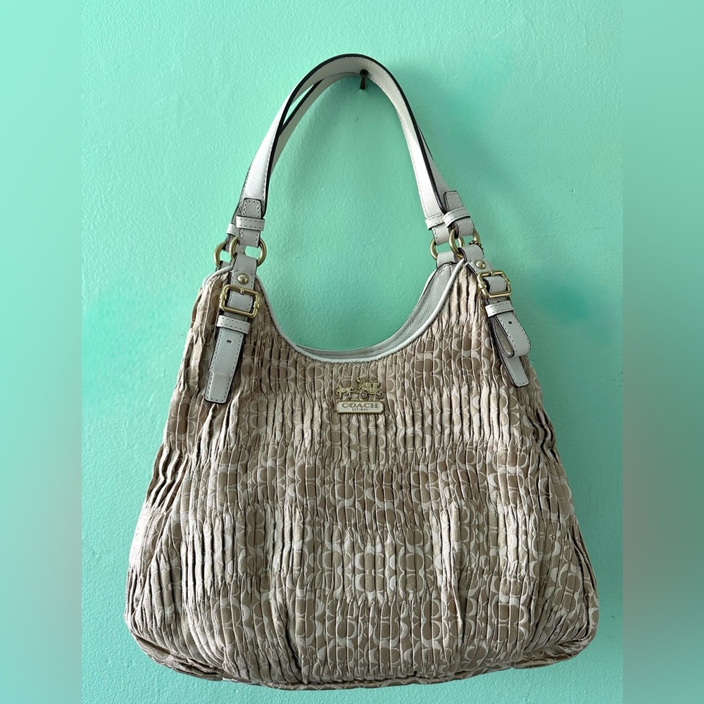 Vintage Coach Beige Pleated Shoulder Bag